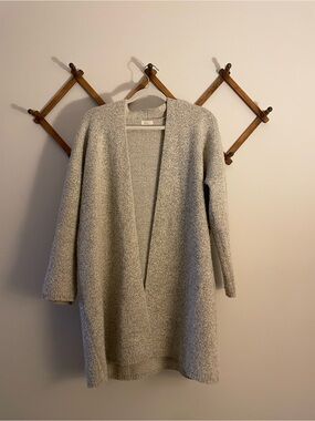 debut Open-Front Longline Cardigan - Light Gray Cream Blend